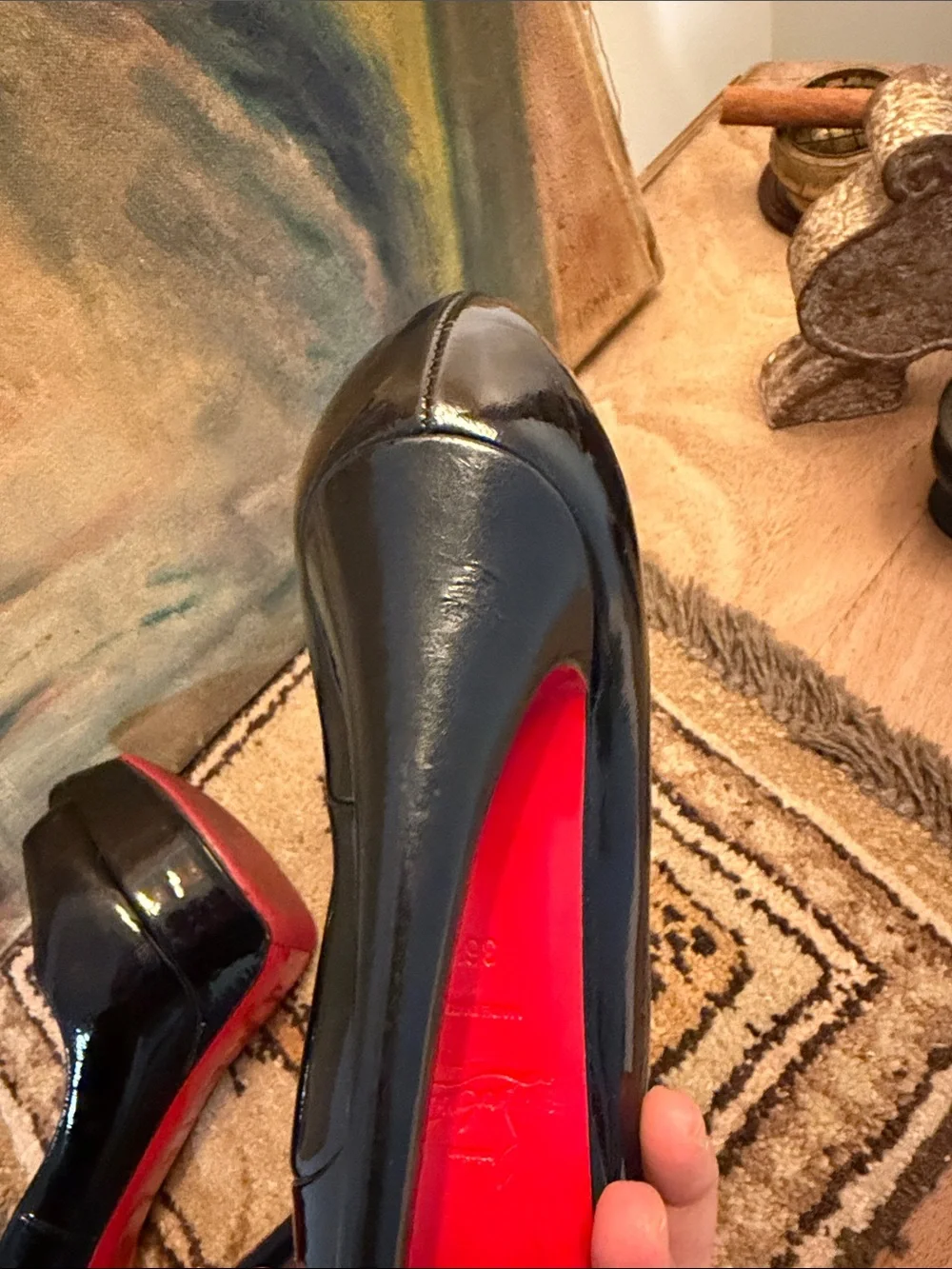 Christian Louboutin Black Patent Peep-Toe Platform Pumps SZ 36.5